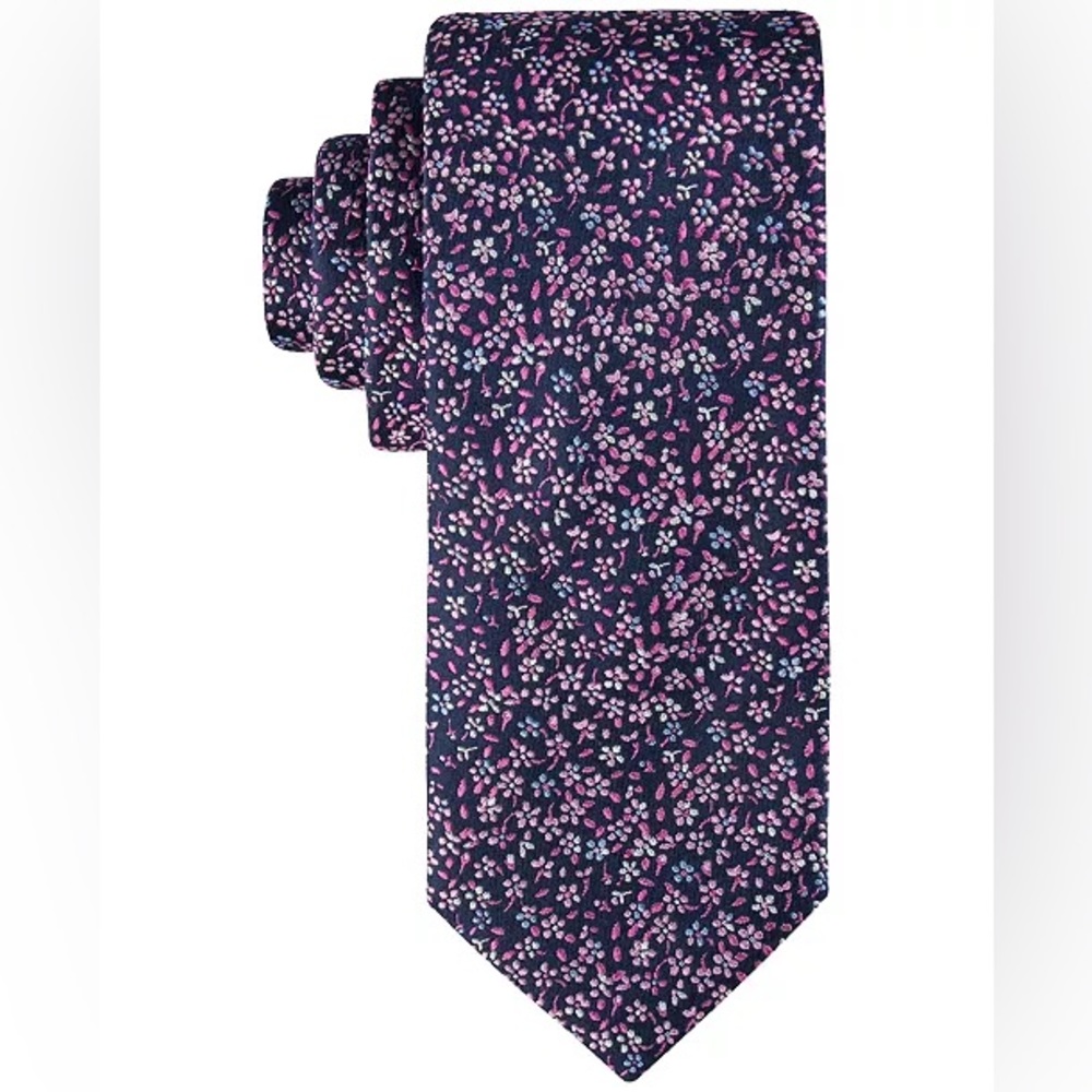 NWT Tommy Hilfiger Navy and Pink Floral Tie 3 1/8”
